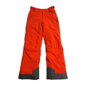 LL Bean Kids Snow Ski Pants Bibs Size 14 Hi Vis Orange Gray Grow Cuffs Winter